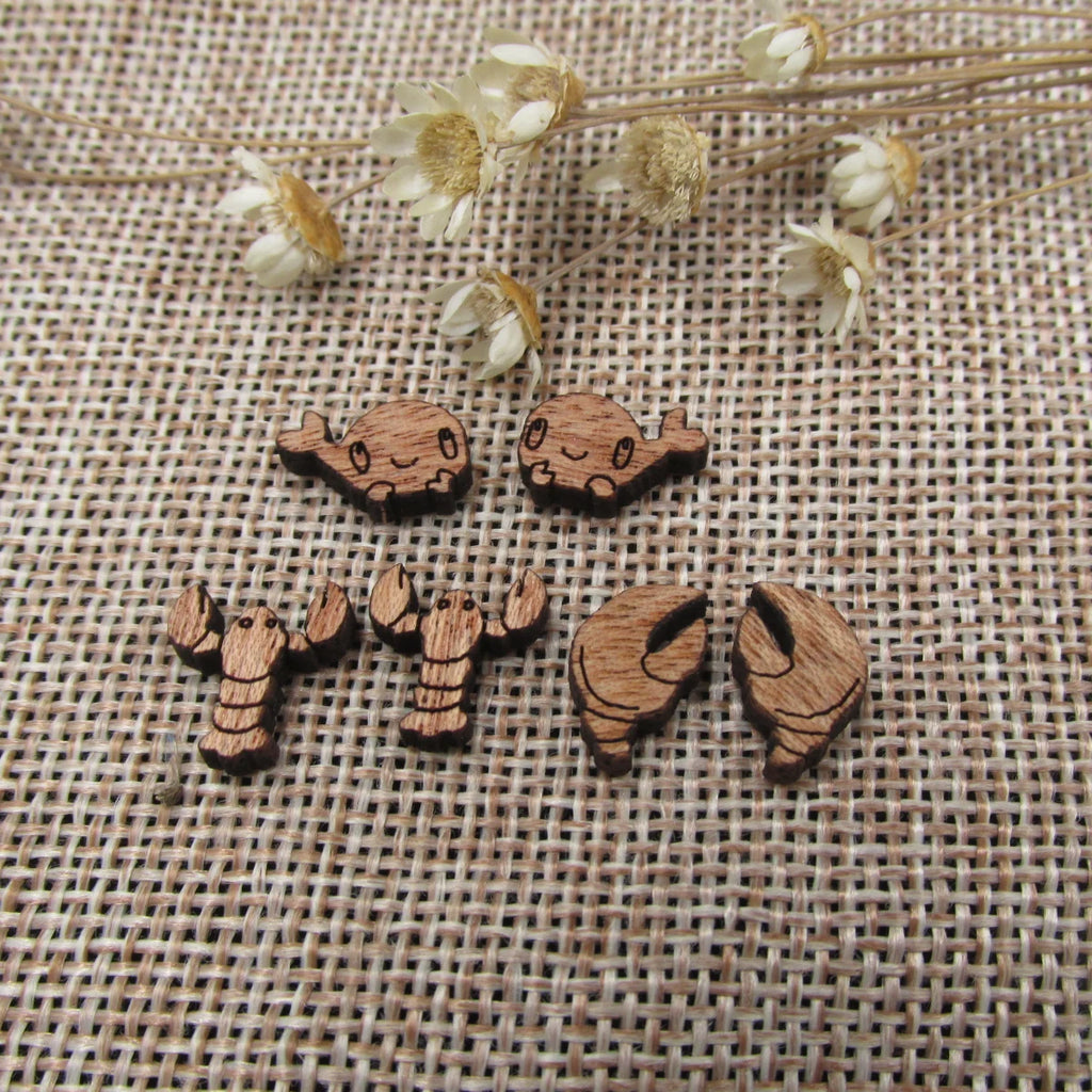 5 Pair Unfinished Blank Under The Sea Animal Wood Ocean Lobster Wooden Cutout Shapes For DIY Stud Earrings Supplies