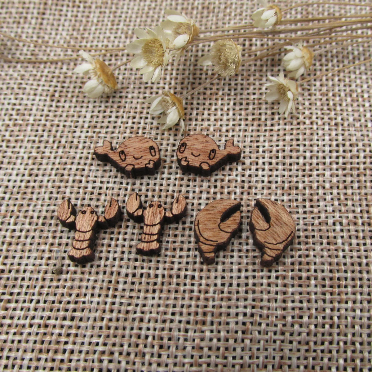 5 Pair Unfinished Blank Under The Sea Animal Wood Ocean Lobster Wooden Cutout Shapes For DIY Stud Earrings Supplies