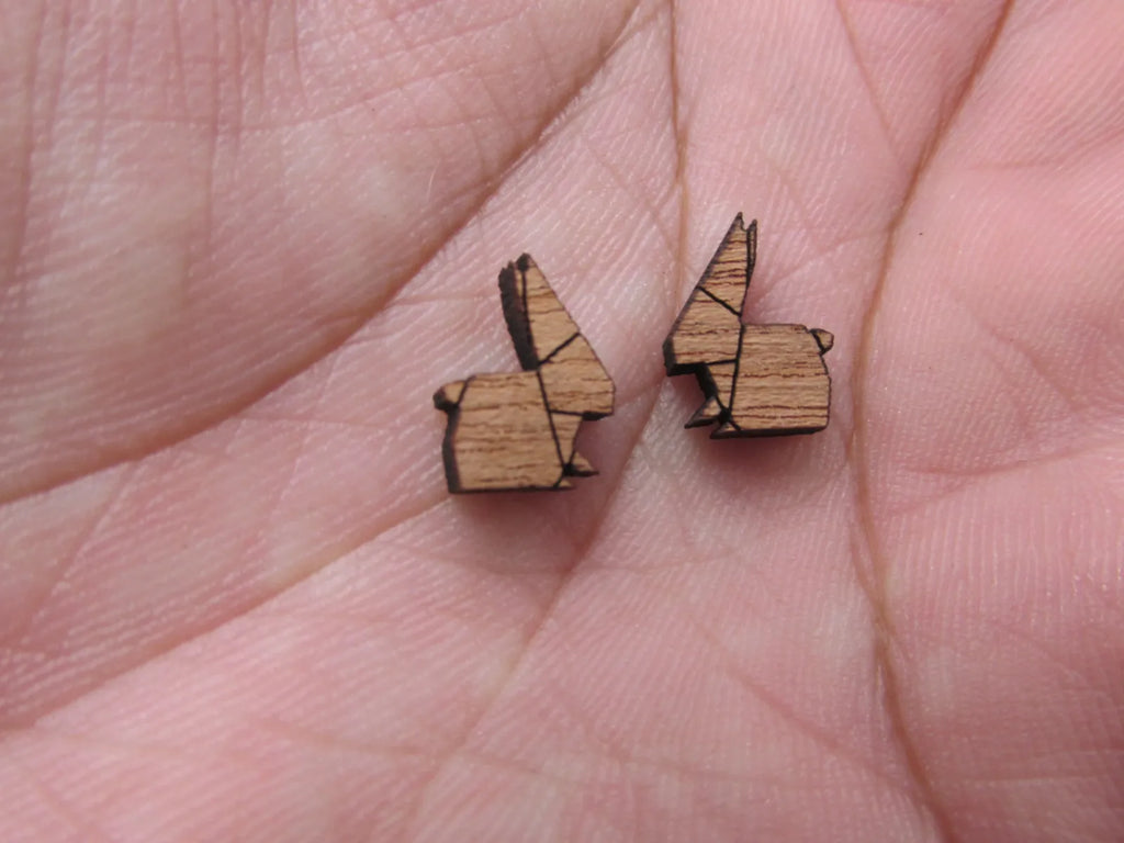 5 Pair Geometric Origami Unfinished Blank Wood Cabochon Animal Rabbit Bunny Wooden Cutout Shapes For DIY Stud Earrings Supplies