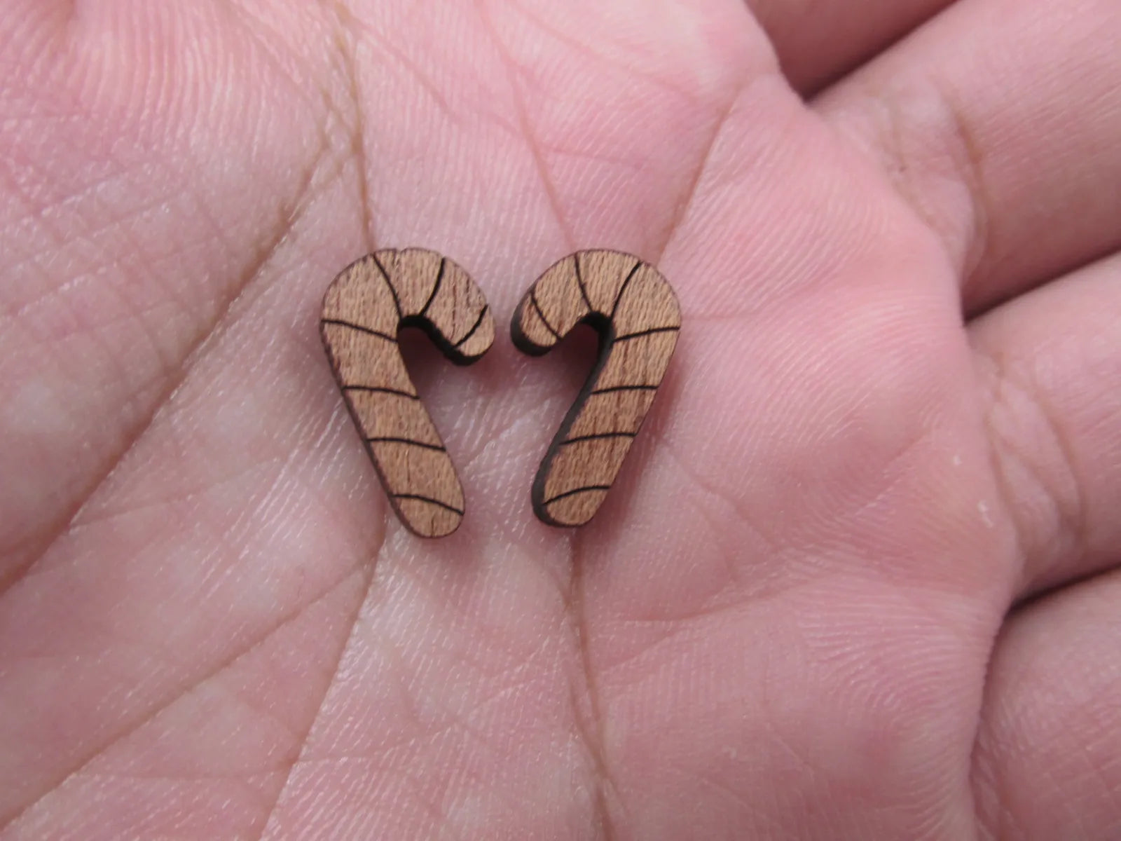 5 Pair Unfinished Wood Cabochon Christmas Holiday Peppermint Candy Cane Wooden Cutout Shapes For DIY Stud Earrings Supplies