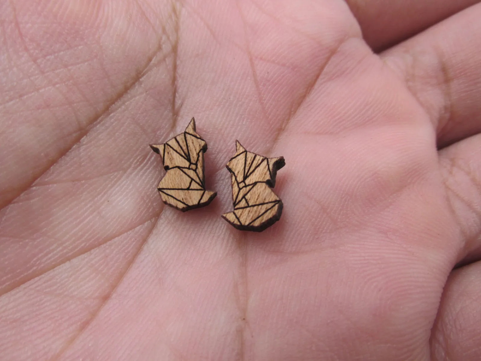 5pair Geometric Origami Unfinished BlankWooden Animal Fox Charm Wood Cabochon Foxes Pendant For DIY Earring Stud Supplies