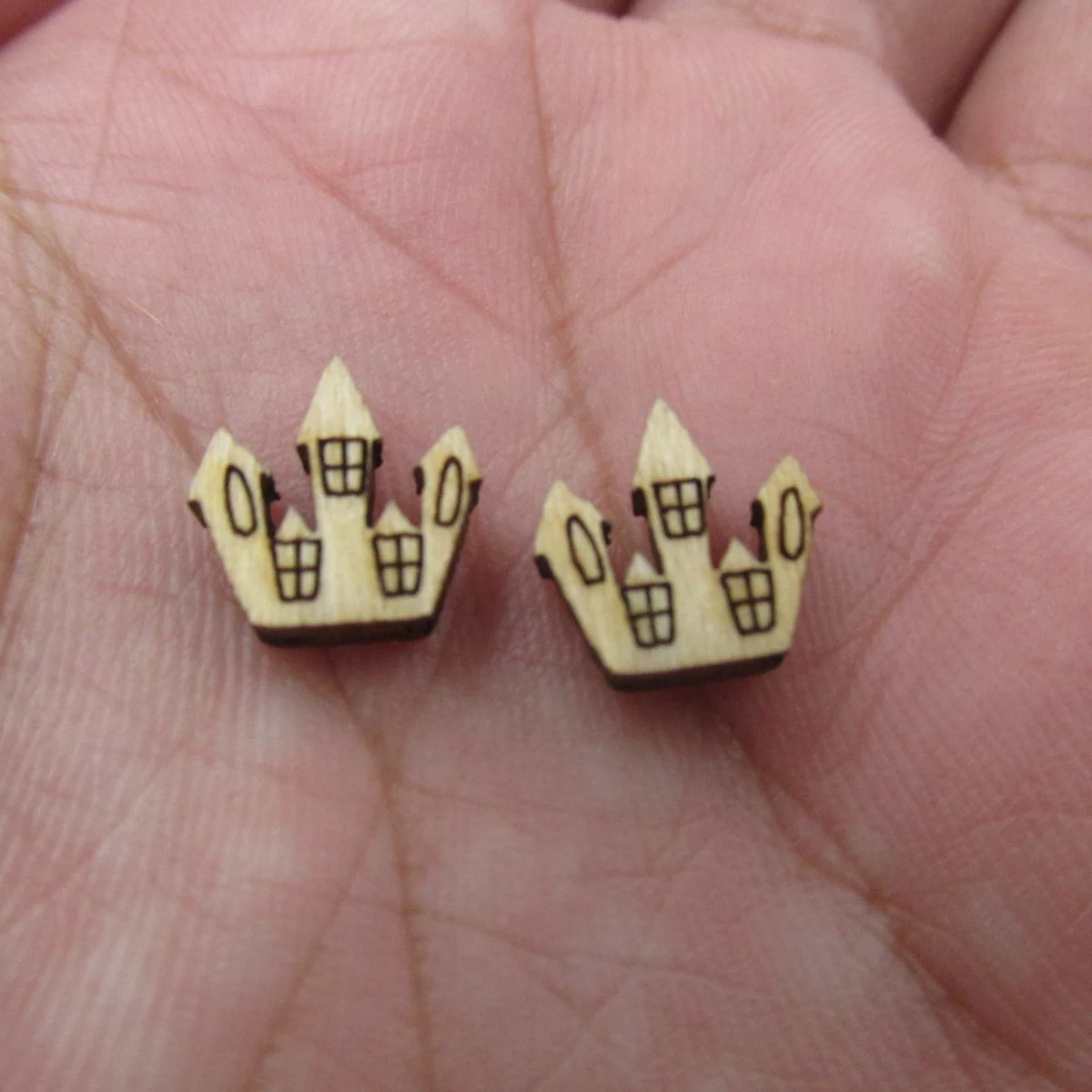 5 Pair Unfinished Blank Wooden Halloween Skeleton Peace Cabochon Spider Knife Post Haunted House Tombstone Wood Earrings Stud