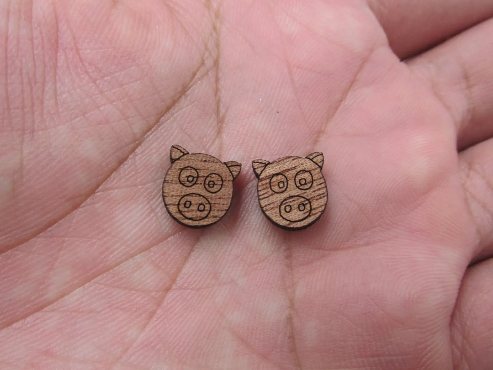 5 Pair Unfinished Laser Cut Blank Animal Wooden Pig Cabochon Charms Wood Shape Cutouts For DIY Craft  Earring Stud