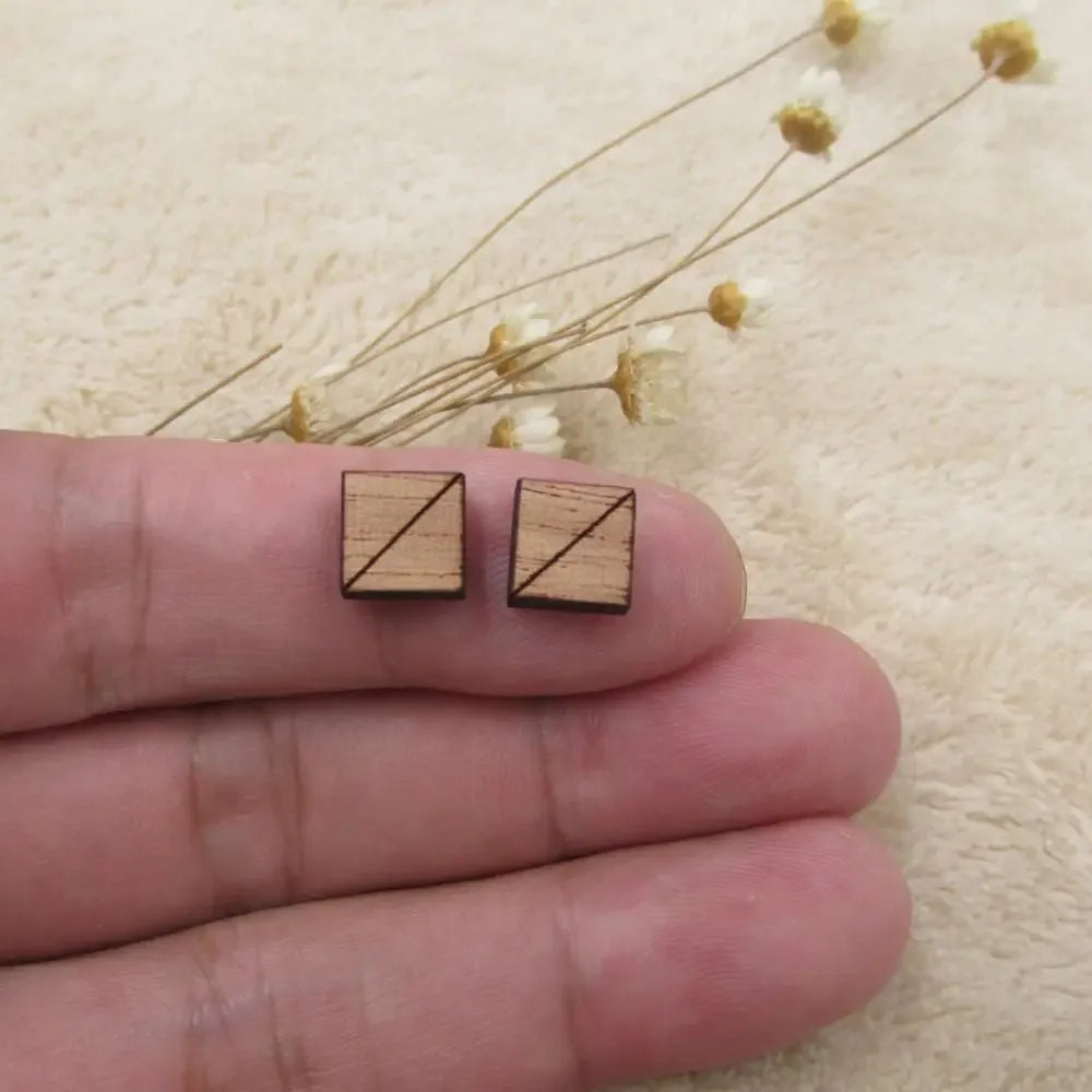 10pcs Unfinished Blank Wooden Geometric Square Shapes, DIY Wood Crafts Stud Earrings, Jewelry Making