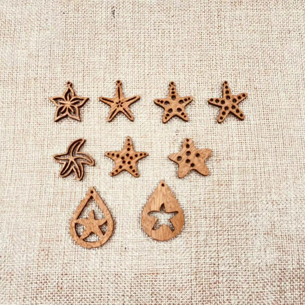 6pcs Unfinished Wood Sea Animal Ocean Starfish Charms Star Fish Earring Pendants For Jewelry Making DIY Handmade Crafte