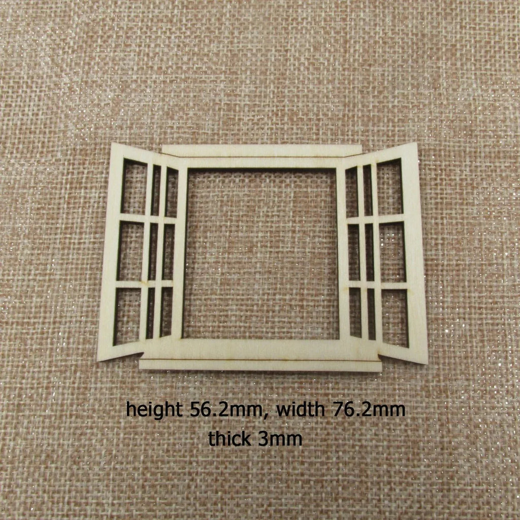 10Pcs Unfinished Blank Wooden Fairy Door Doll House Accessories, DIY Craft, Outside Windows