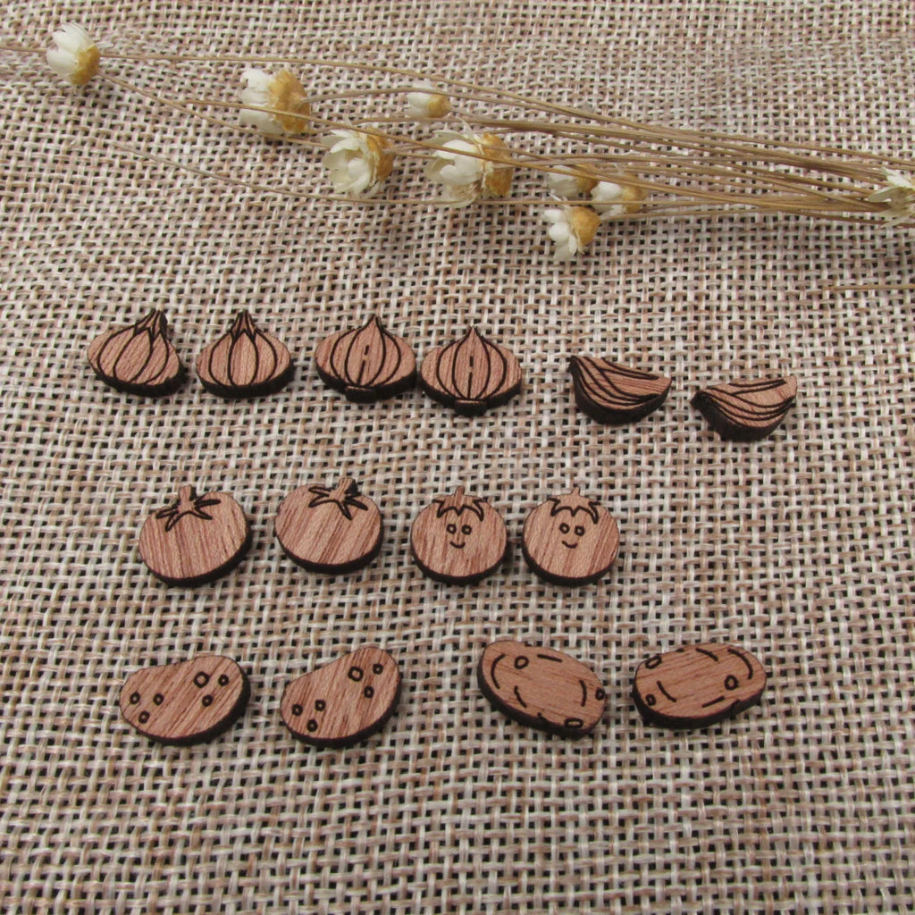5 Pair Unfinished Blank Wooden Onions Tomato Potato Cabochon Wood Shape Cutouts For DIY Craft Earring Stud