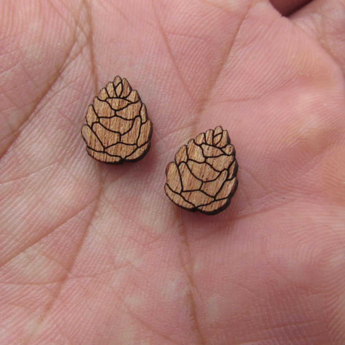 5 Pair Unfinished Blank Autumn Falls Leaves Wooden Pine Pinecone Cabochon Wood Shape Cutouts For DIY Craft Earring Stud