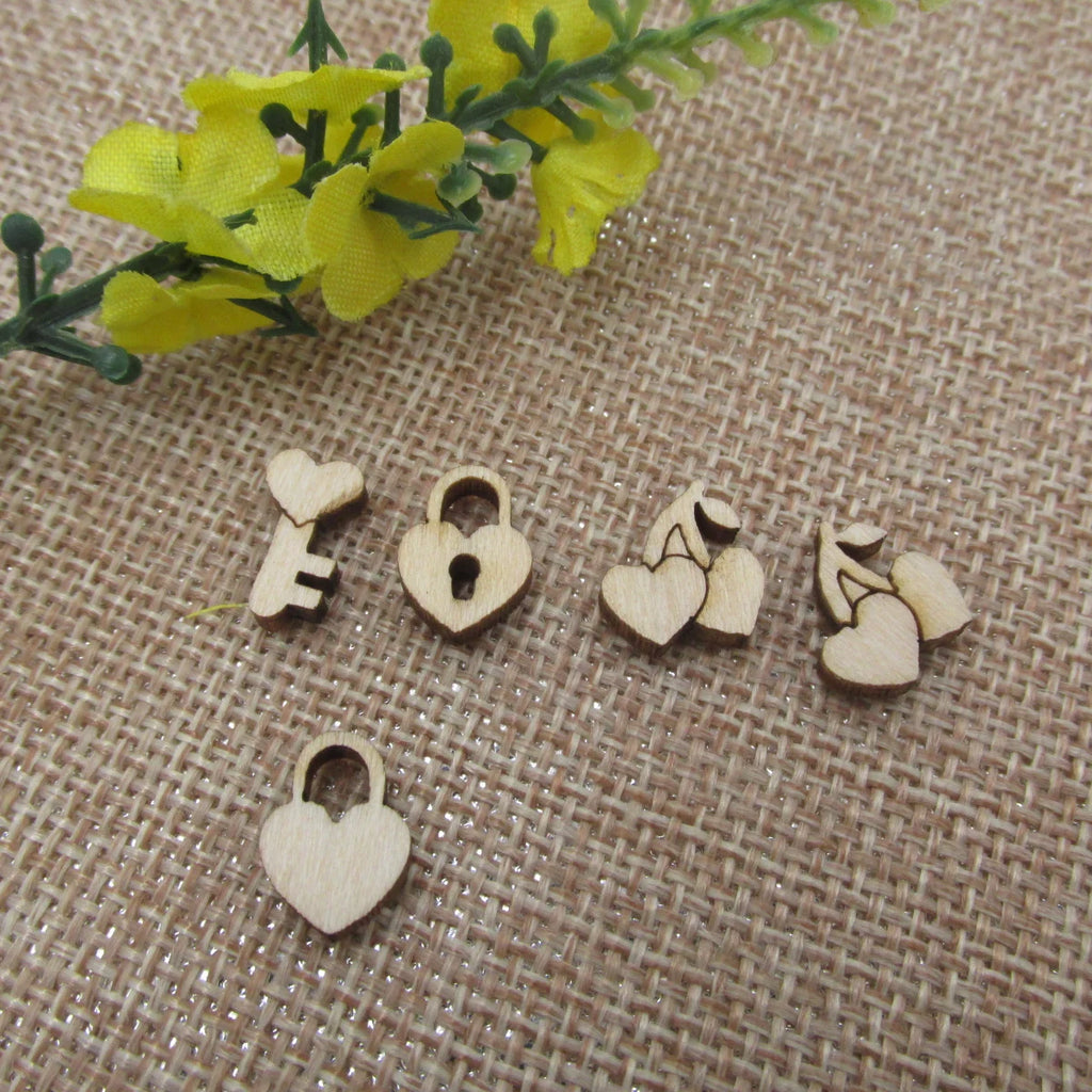 5 Pair Unfinished Blank Wood Cabochon Valentines Day Post Cherry Love Lock and Key Ladies Earrings Stud Jewerly Findings