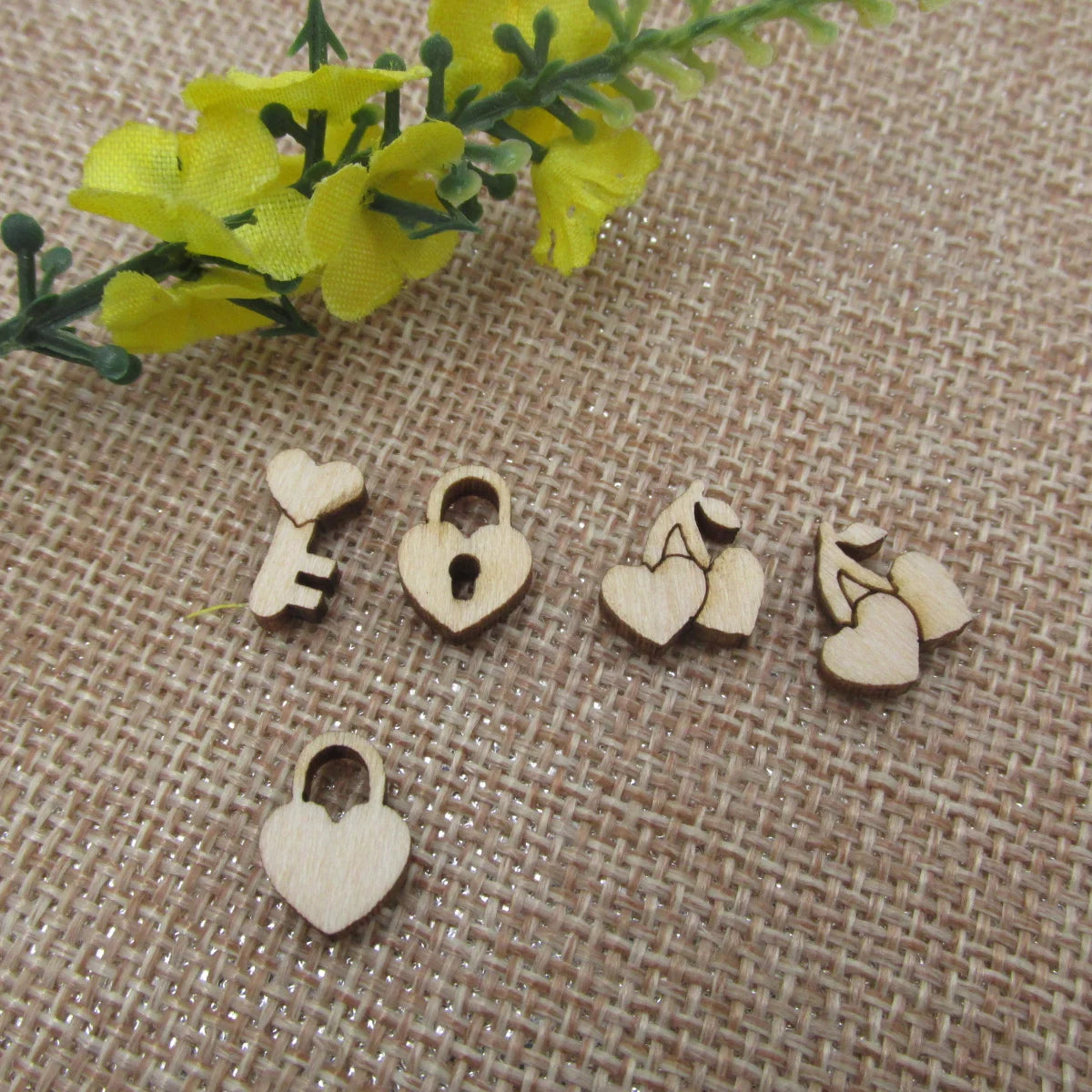 5 Pair Unfinished Blank Wood Cabochon Valentines Day Post Cherry Love Lock and Key Ladies Earrings Stud Jewerly Findings