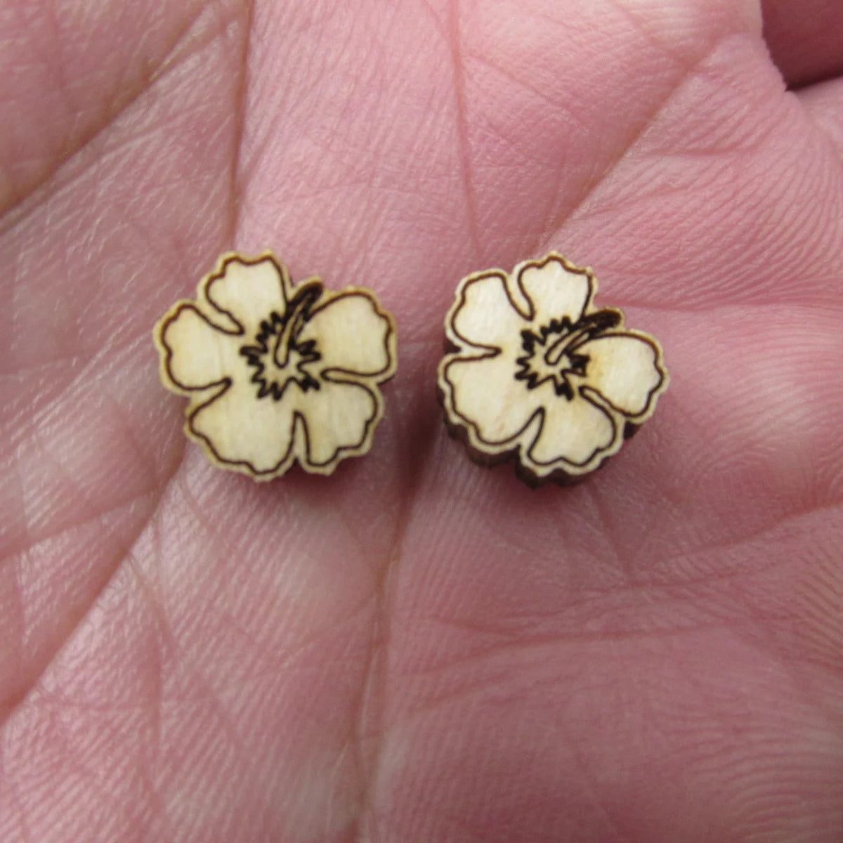 10pcs Unfinished Blank Tiny Hibiscus Flower Shape Mini Wood Stud Earring Post Cabochon Handmade Charms
