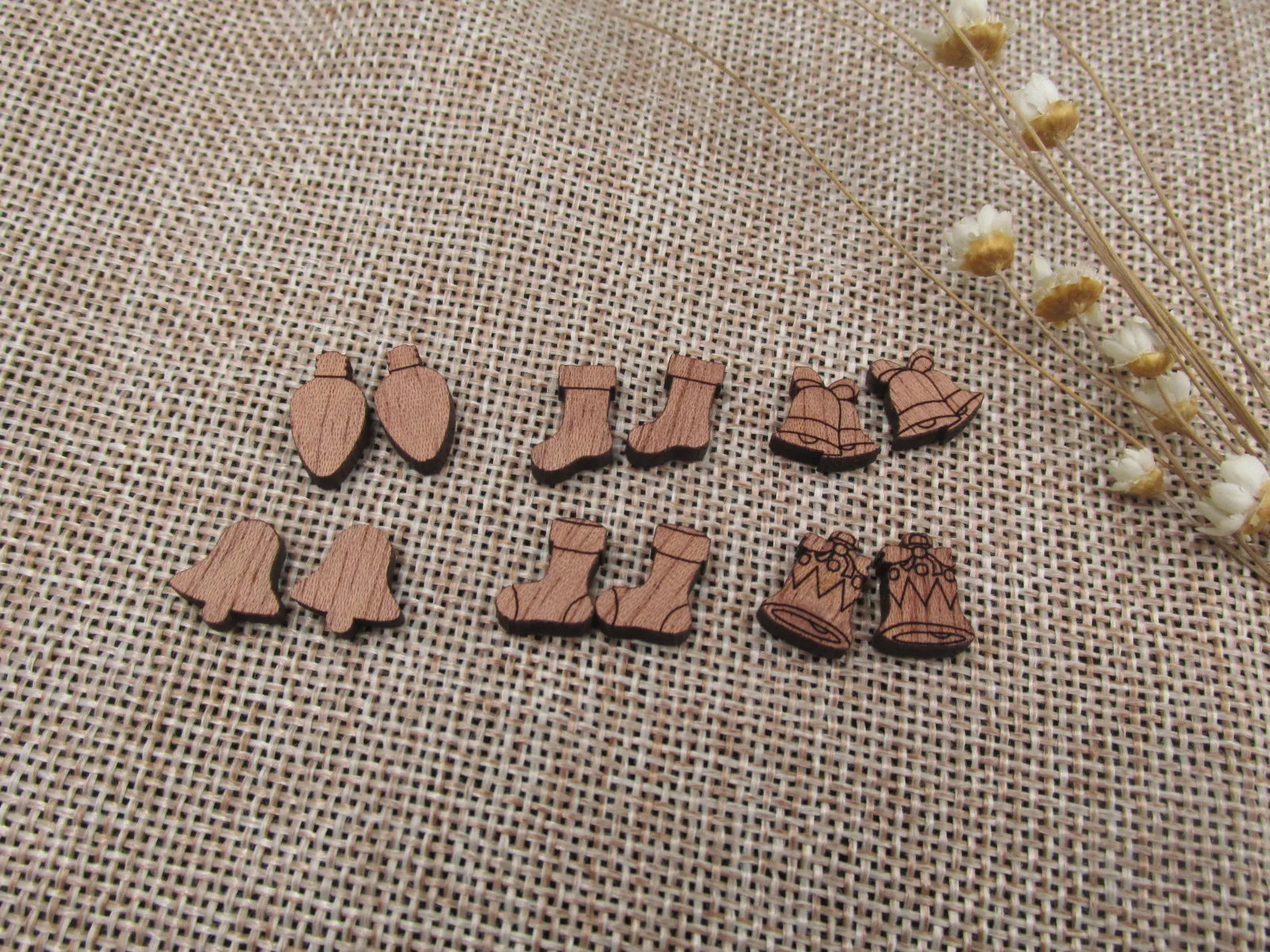 5 Pair Unfinished Blank MINI Wood Cabochon Christmas Light Stocking Sock Wooden Cutout Shape For DIY  Earrings Supplies