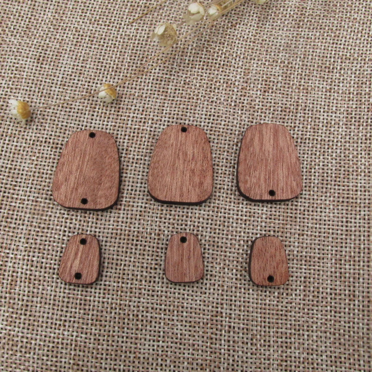 6 Pcs Unfinished Blank Wooden Trapezoid Wood Shape Cutout Necklace Earring Pendant Connector For  DIY Making Jewelry