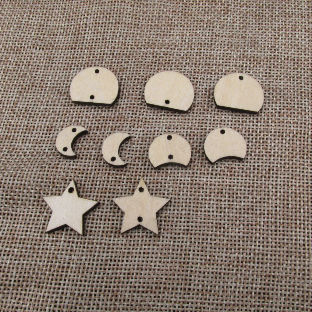 10 Pcs Unfinished Blank Wooden Moons And Star Semi Circle Shape Cutout Plywood Connector Jewelry Finding Supplies For Earrings