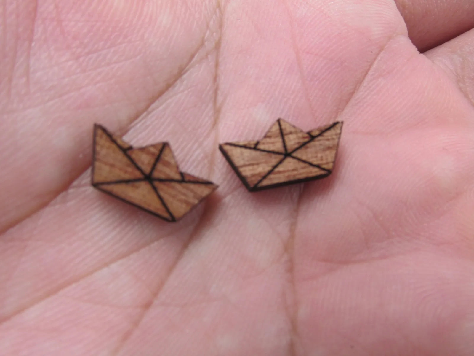 5 Pair Origami Crane Unfinished Blank Wood Cabochon Boat Paper Plane Diamond Windmill Wooden Cutout Shapes For DIY Earrings