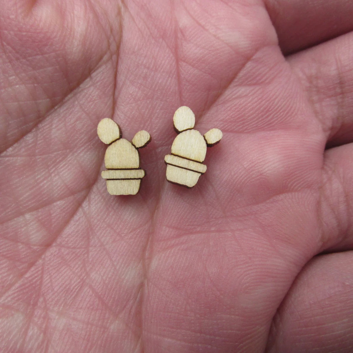 10pcs Unfinished Blank Plant Cactus Pot Shape Mini Wood Boho Stud Earring Post Cabochon Handmade Charms