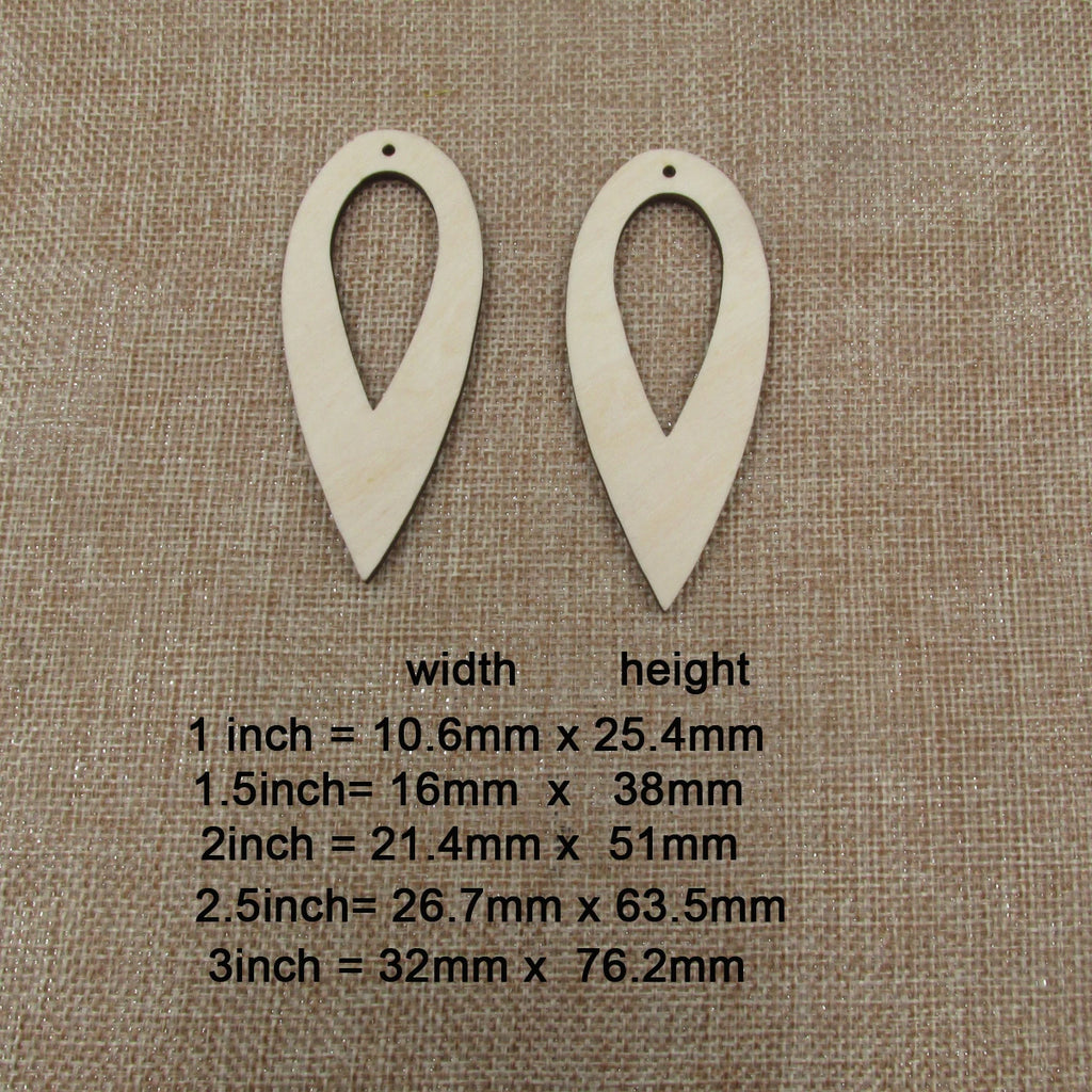 10pcs All Size DIY Unfinished Laser Cut Wood Earrings Blanks Thin Pointed Reverse Teardrop Shape For Jewelry Accessories