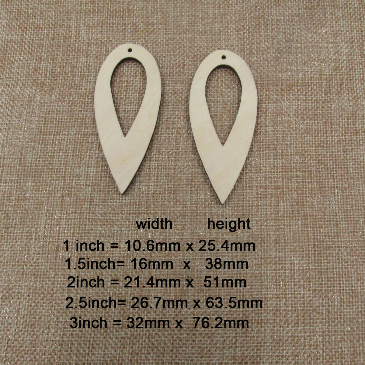 10pcs All Size DIY Unfinished Laser Cut Wood Earrings Blanks Thin Pointed Reverse Teardrop Shape For Jewelry Accessories