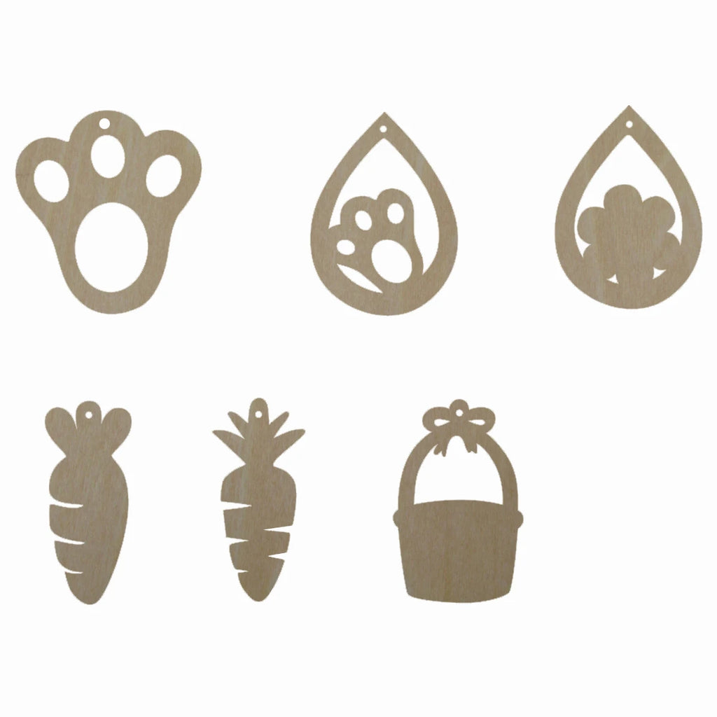 10pcs Unfinished Blank Wood Easter Carrot Flower Basket Foot Cutout Shape Jewelry Finding For Women Earrings