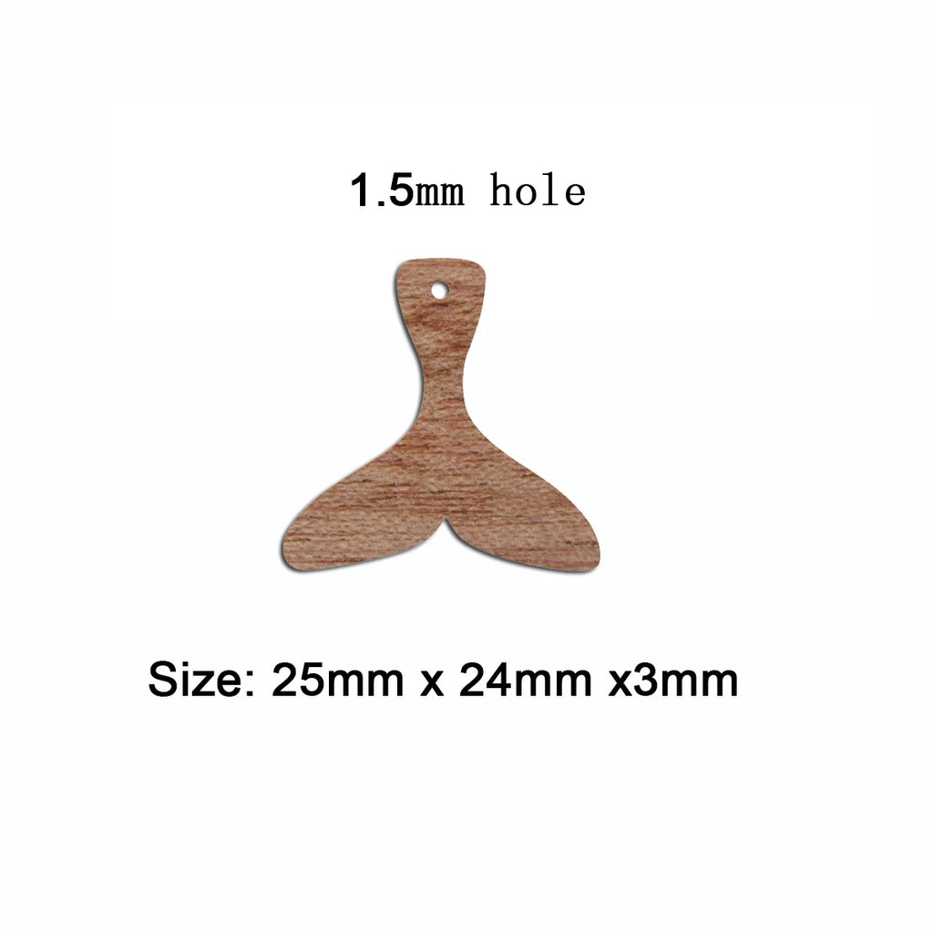 6pcs Unfinished Blank Wooden Fish Tail Charms Connector Pendant Solid Wood for Women Female Jewelry Making DIY Crafting