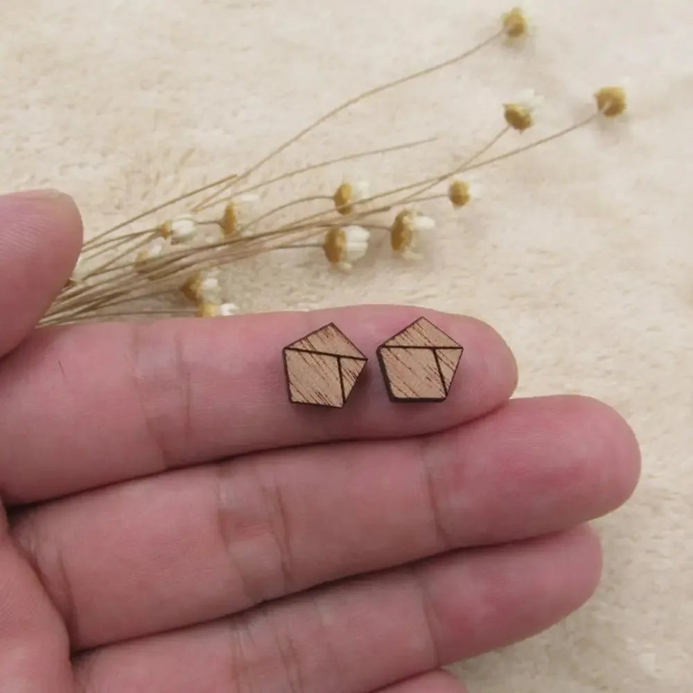 10pcs Unfinished Blank Solid Wood Geometric Pentagon Diamond Shapes, DIY Wood Crafts Stud Earrings Accessories, Jewelry Making Proj