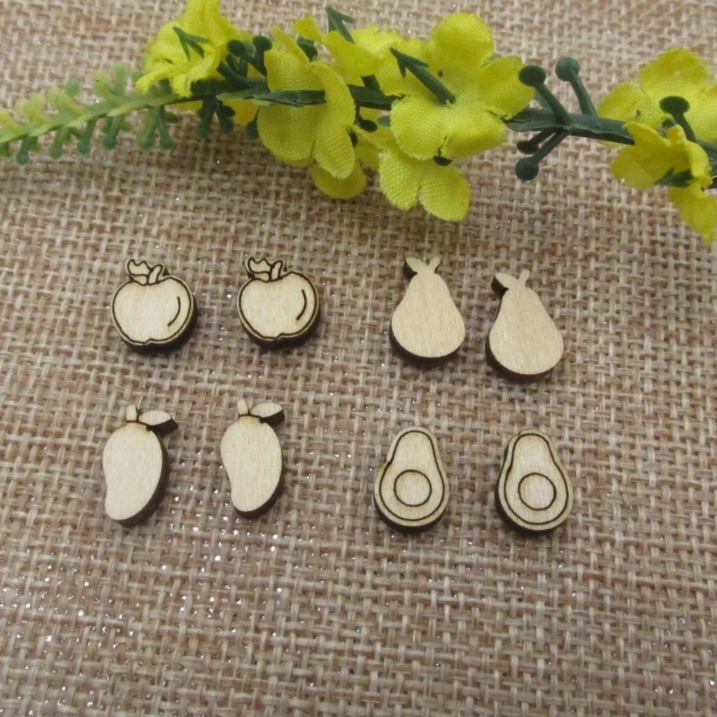 5 Pair Unfinished Blank Wooden Food Fruits Apple Cabochon Avocado Post Pear Mango Wood Earrings Stud Jewerly Finding