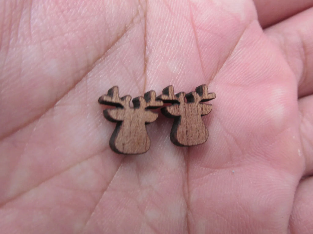 5 Pair Unfinished Blank MINI Wood Cabochon Christmas Reindeer Deer Wooden Cutout Shapes For DIY Stud Earrings Supplies