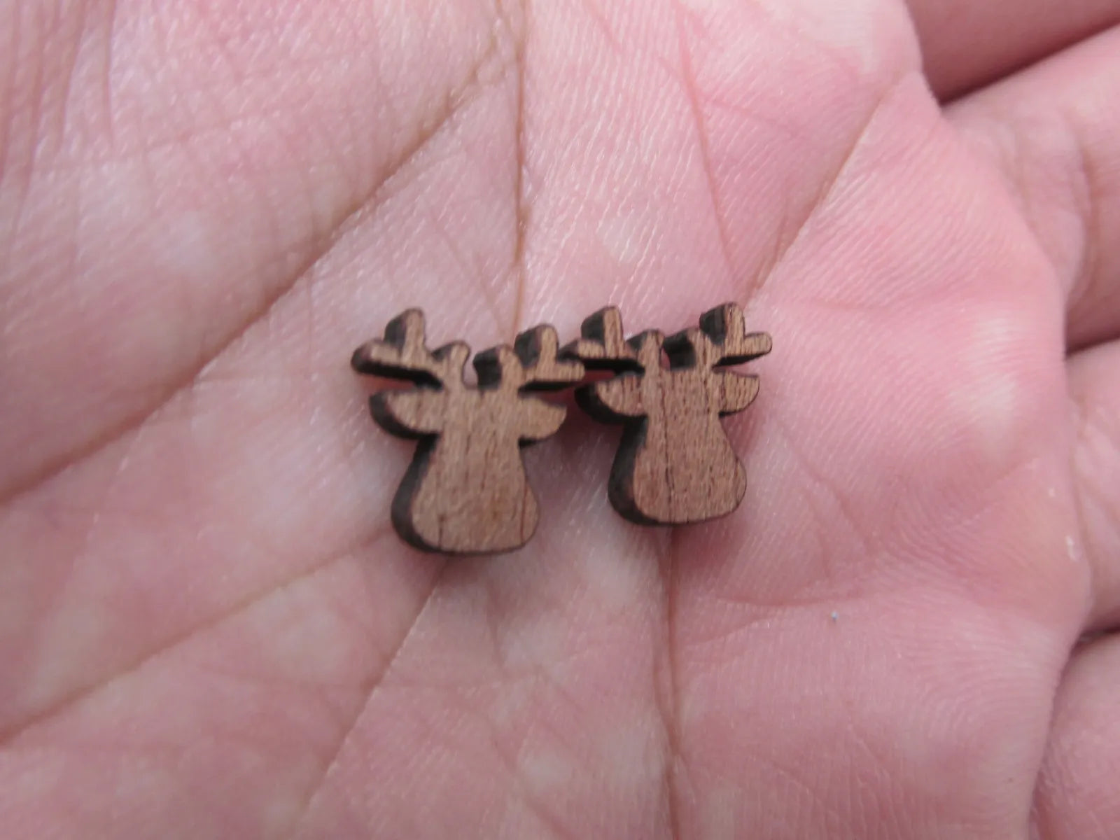 5 Pair Unfinished Blank MINI Wood Cabochon Christmas Reindeer Deer Wooden Cutout Shapes For DIY Stud Earrings Supplies