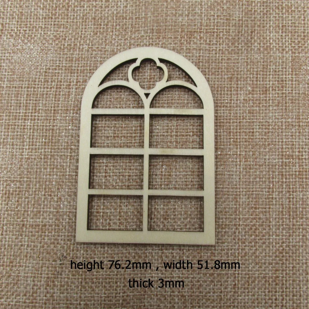 10pcs Unfinished Wood Dollhouse Windows Fairy Farmhouse Gothic Cross Windows Arched Frame For Crafts Mirror Wall Art Home Decor