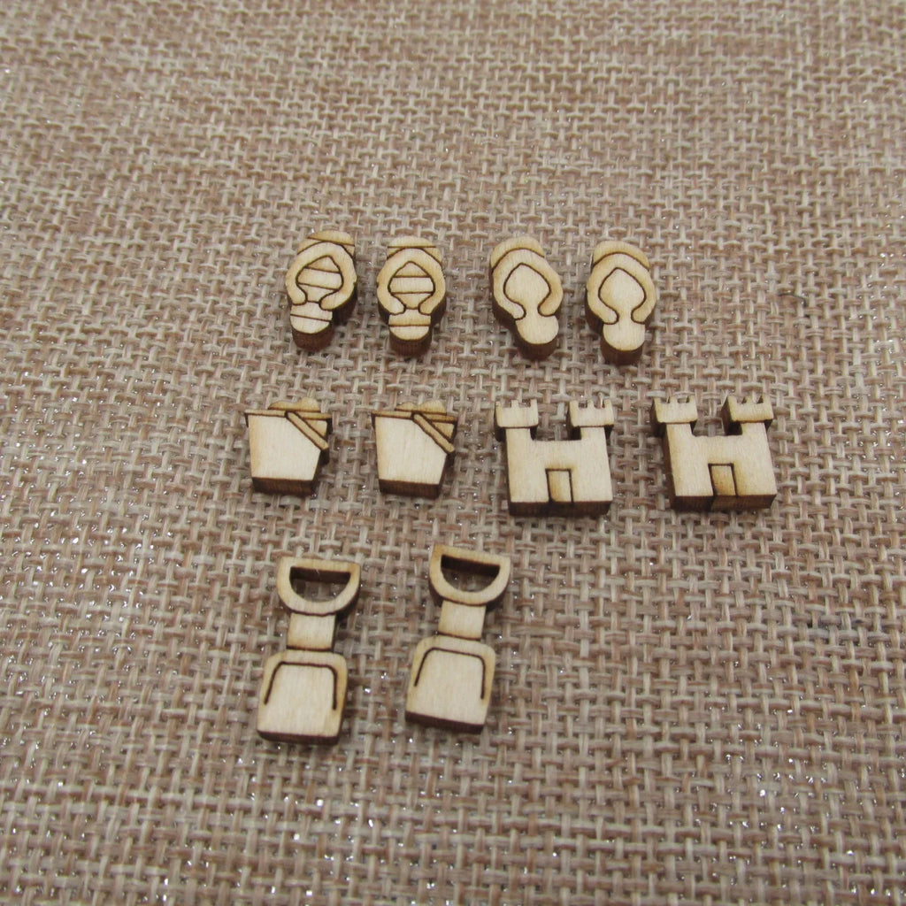 5Pair Unfinished Blank Wood Summer Sand Pail and Shovel Cabochon Beach Sandcastle Post Flip Flop Earrings Stud Jewerly Findings