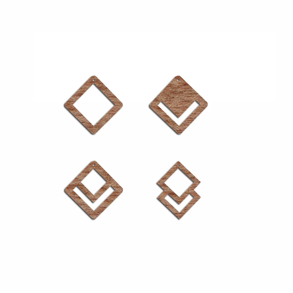 6pcs Unfinished Blank Wooden Geometric Diamond Shape Macrame Wood Earring Charms Pendant for Jewelry Making