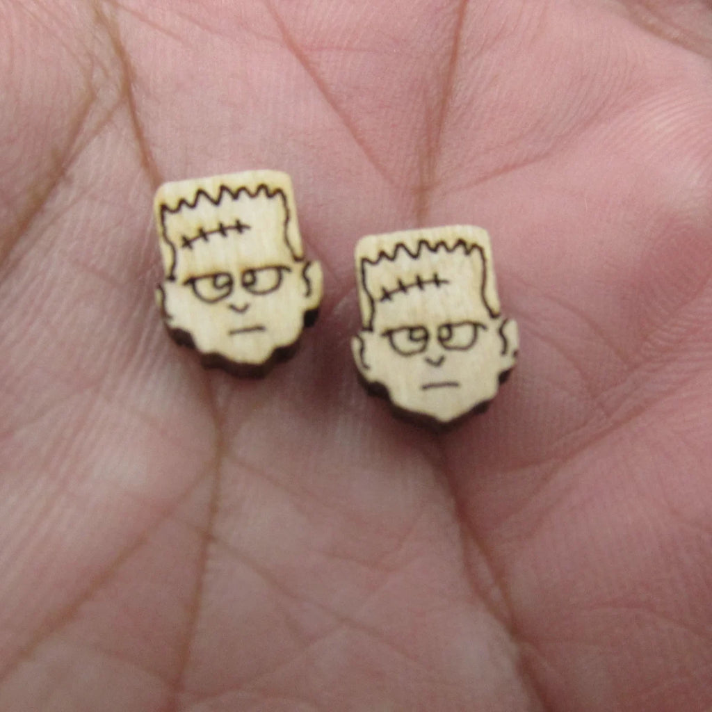 5 Pair Unfinished Blank Wooden Halloween Monster Kull Mummy Cabochon Fang Mouth Post Witch Hat Wood Earrings Stud