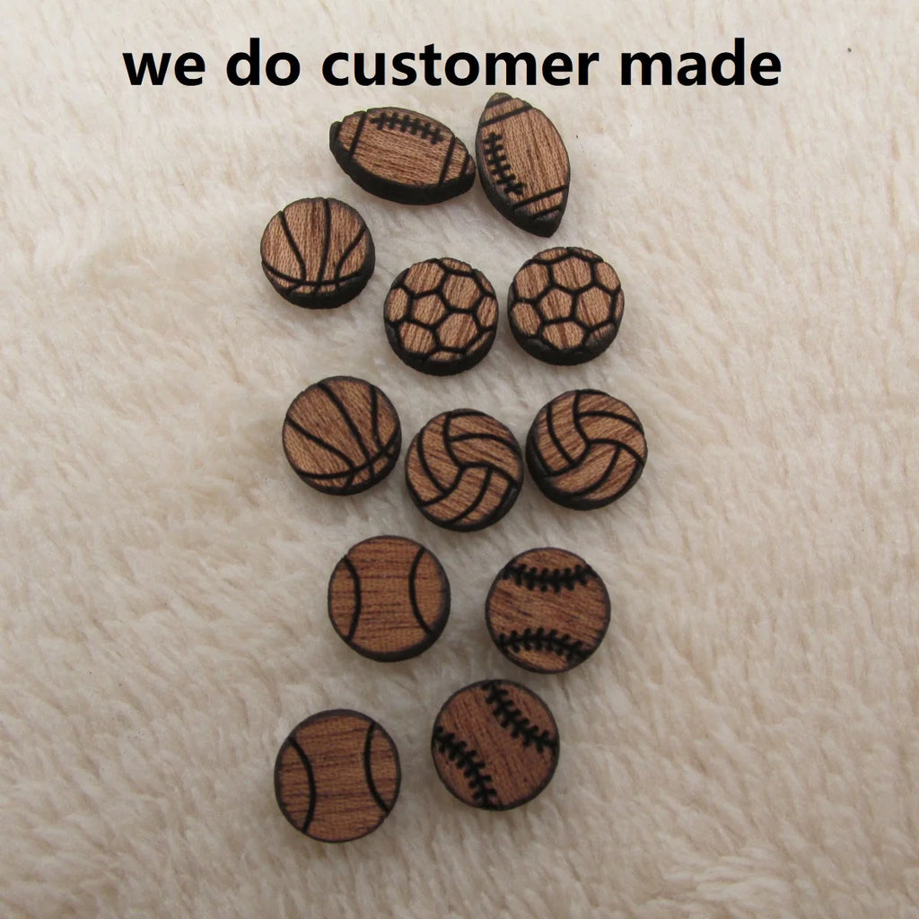 Mini Wood Shape Cabochon Unifished Earring Stud Blank Sport  Icon Ball Wooden Craft  Basketball   Earring Supplies