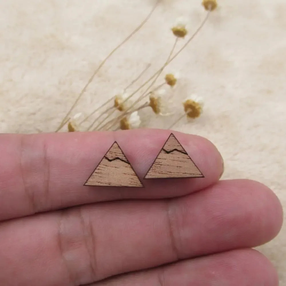 10pcs Unfinished Blank Wooden Geometric Triangular Mountain Shapes, DIY Wood Crafts Stud Earrings, Jewelry Making
