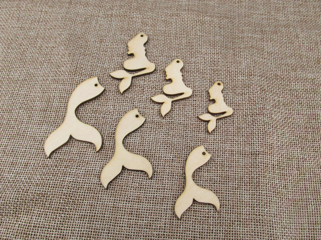 Unfinished Wooden Earrings Pendants Blank Ocean Mermaid and Tail Shape Cutout Jewelry Making DIY Ear ring Findings