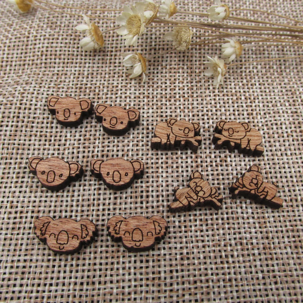 5 Pair Unfinished Blank Wide Animal Wood Koala Bear Wooden Cutout Shapes For DIY Stud Earrings Supplies