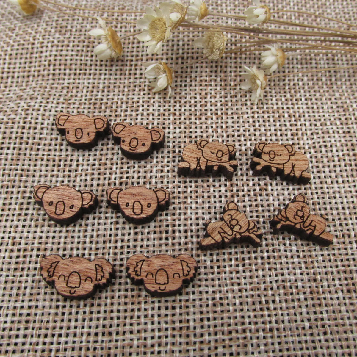 5 Pair Unfinished Blank Wide Animal Wood Koala Bear Wooden Cutout Shapes For DIY Stud Earrings Supplies