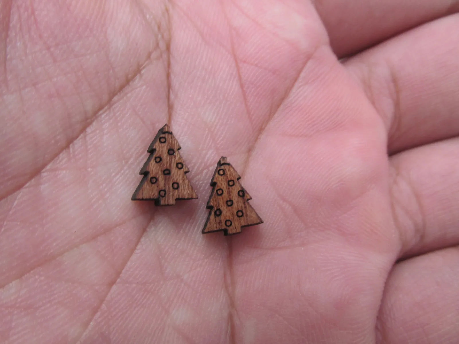 5 Pair Unfinished Blank MINI Wood Cabochon Christmas Tree Wooden Cutout Shapes For Paint Kit Craft  DIY Stud Earrings Supplies