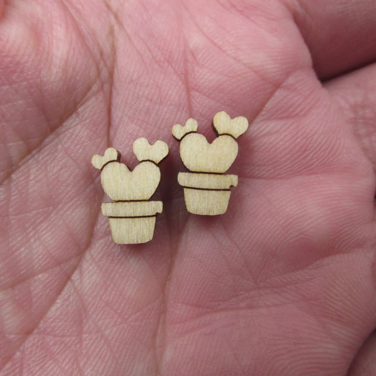 10pcs Unfinished Blank Plant Cactus Pot Shape Mini Wood Boho Stud Earring Post Cabochon Handmade Charms