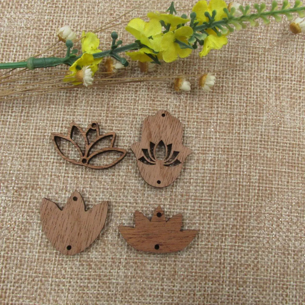 6pcs Unfinished Wooden Lotus Flower Charm Connector for Jewelry Making Bracelet Accessories DIY Craft