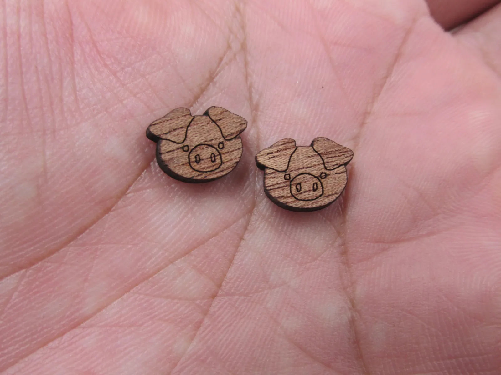 5 Pair Unfinished Laser Cut Blank Animal Wooden Pig Cabochon Charms Wood Shape Cutouts For DIY Craft  Earring Stud