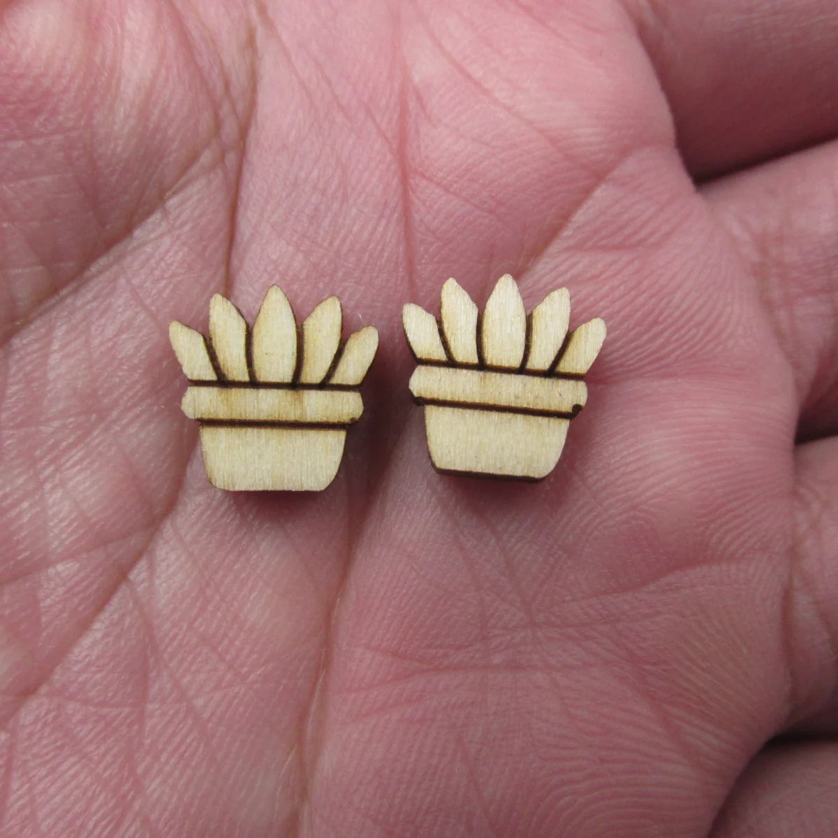 10pcs Unfinished Blank Plant Cactus Pot Shape Mini Wood Boho Stud Earring Post Cabochon Handmade Charms