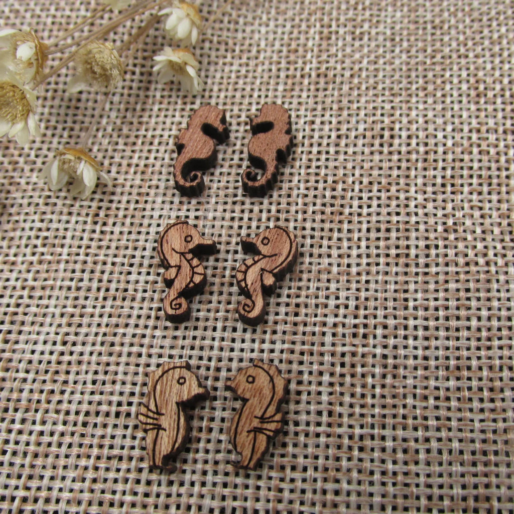 5 Pair Unfinished Blank Under The Sea Animal Wood Horse  Wooden Cutout Shapes For DIY Stud Earrings Supplies