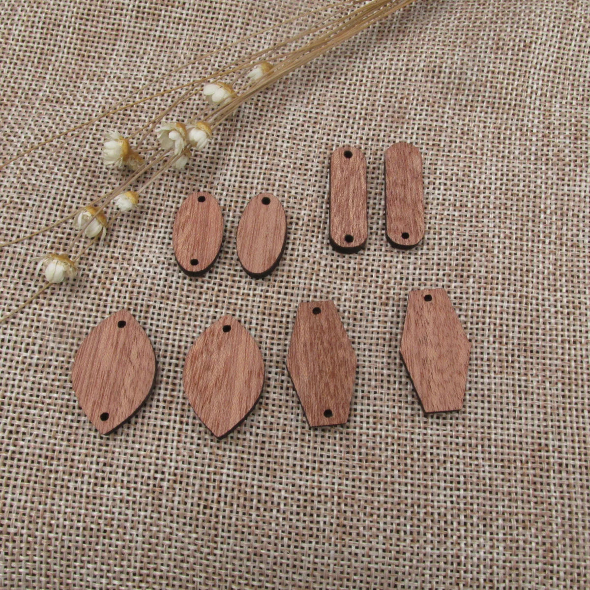 6 Pcs Unfinished Blank Wooden Oval Rectangle Olive Shape Cutout Wood Connector For Necklace Earring Pendant  DIY Making Jewelry