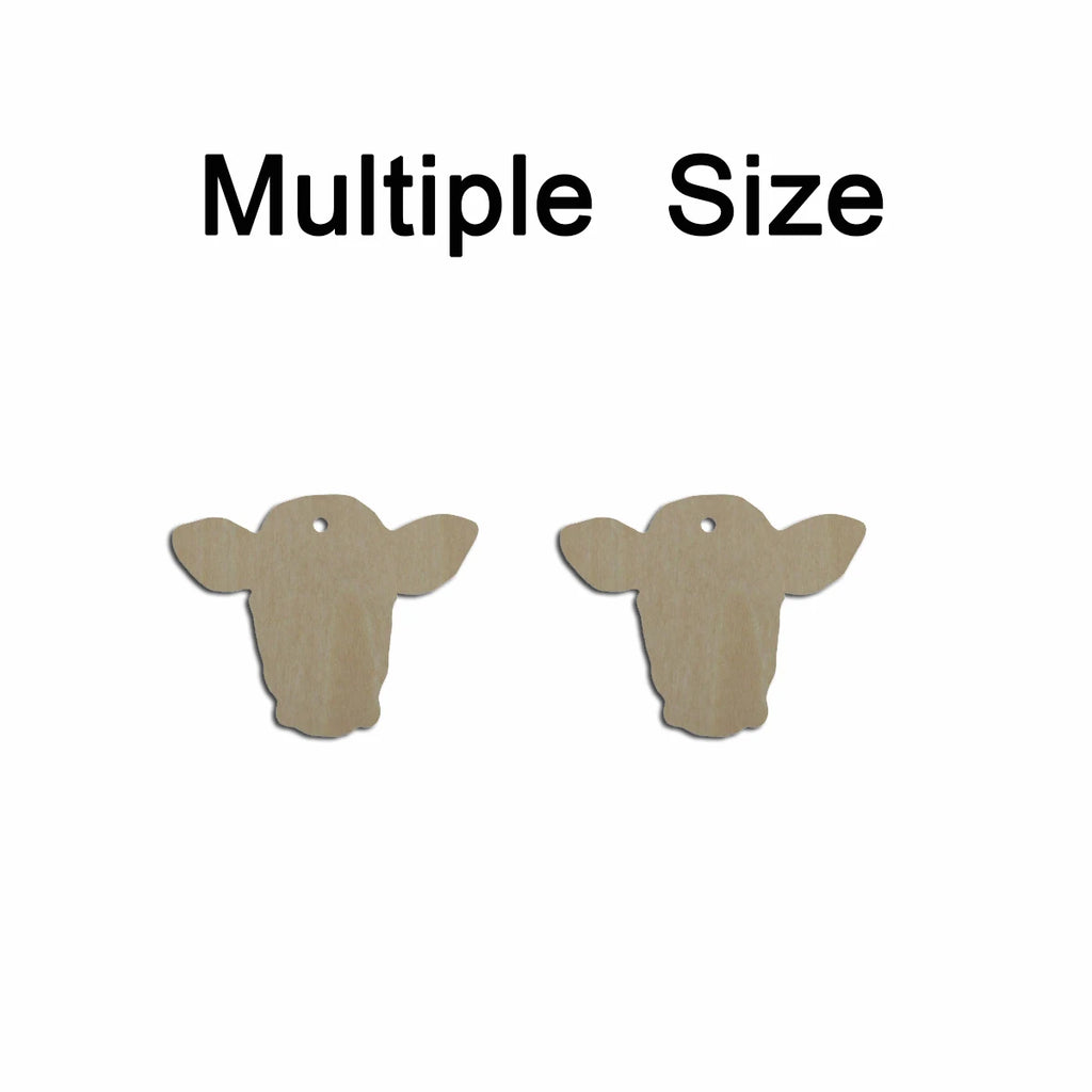 10pcs Multiple Size Unfinished Wooden Blanks Animal Cow Cattle Head Cutout Shape Dangle Earring For Jewelry Supplier