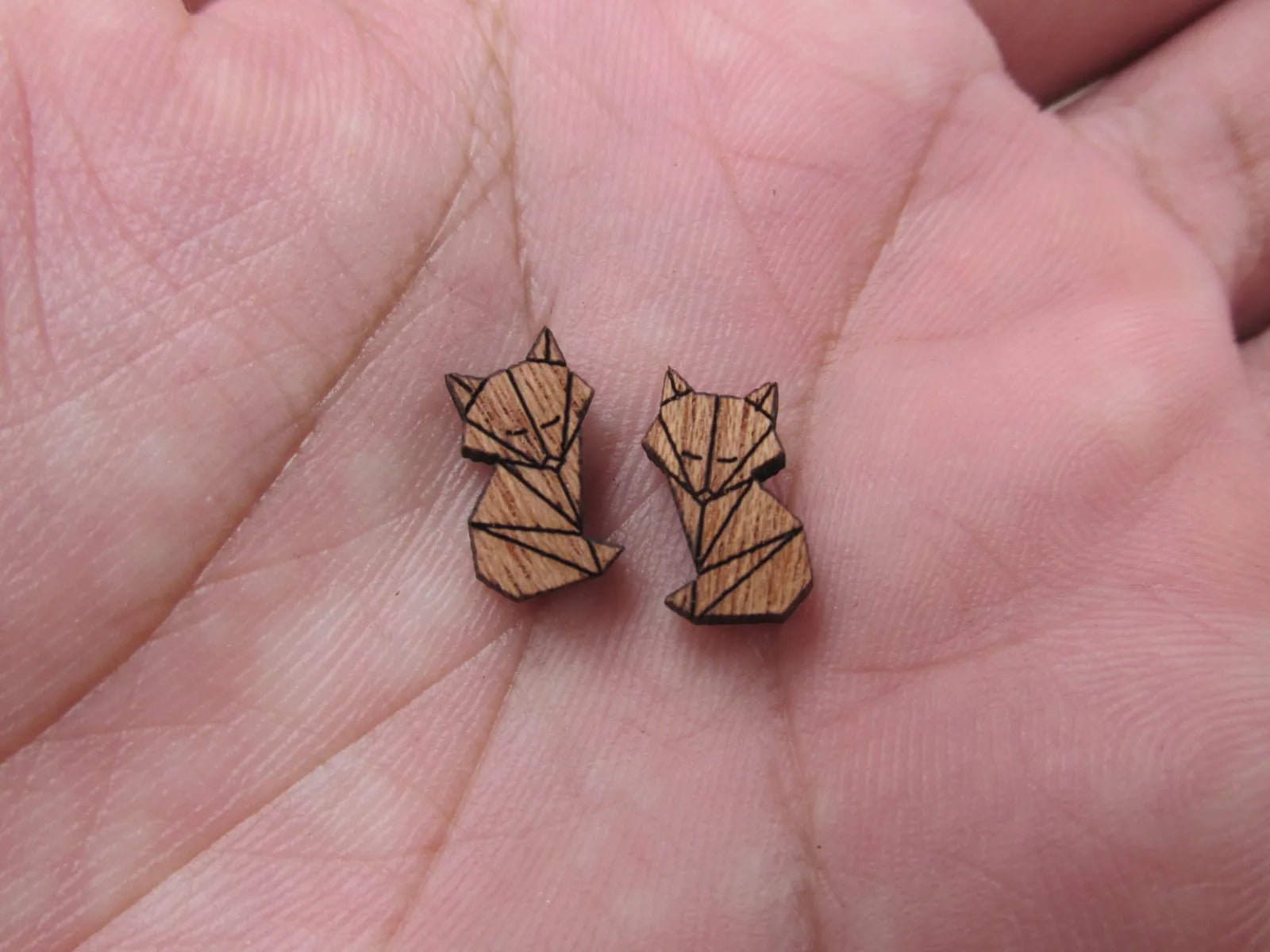 5pair Geometric Origami Unfinished BlankWooden Animal Fox Charm Wood Cabochon Foxes Pendant For DIY Earring Stud Supplies