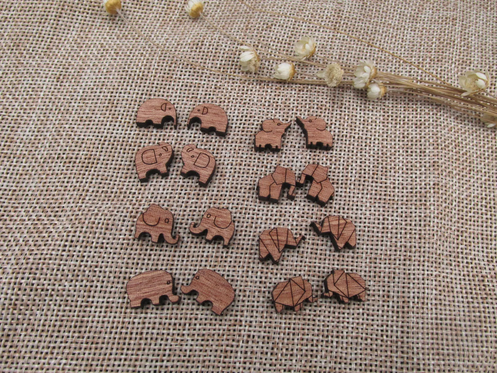 5 Pair Tiny Animal Elephant Wooden Cabochon Accessories Unfinished Wood Charms For DIY Handmade Earring Stud