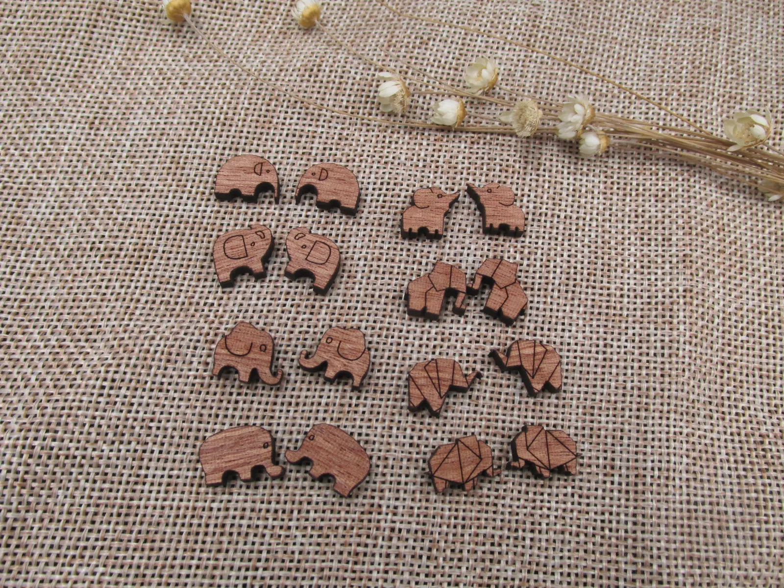 5 Pair Tiny Animal Elephant Wooden Cabochon Accessories Unfinished Wood Charms For DIY Handmade Earring Stud