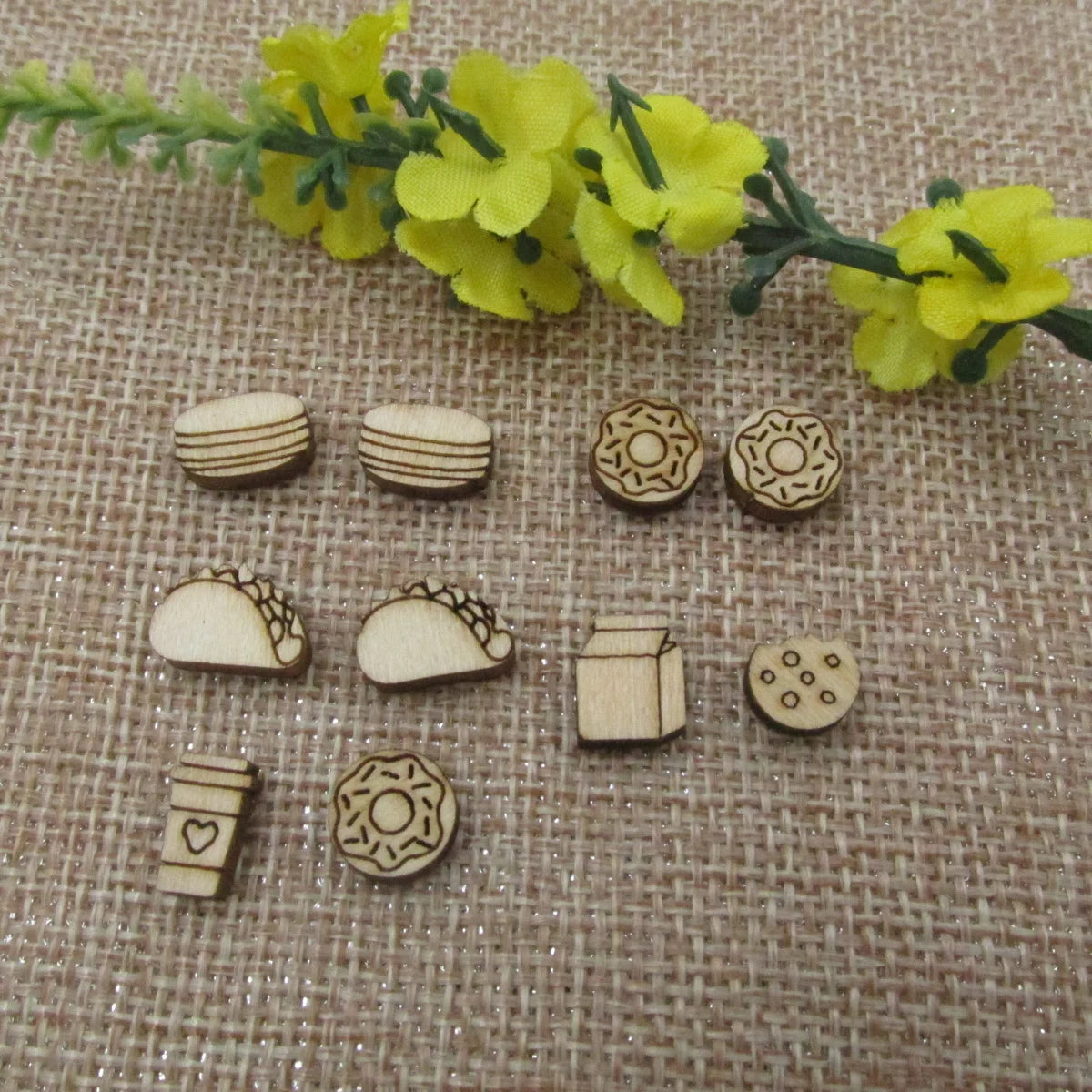 5 Pair Unfinished Blank Wooden Food Taco Macaron Cabochon Milk Cookies Post Coffee Donut Wood Earrings Stud Jewerly Finding