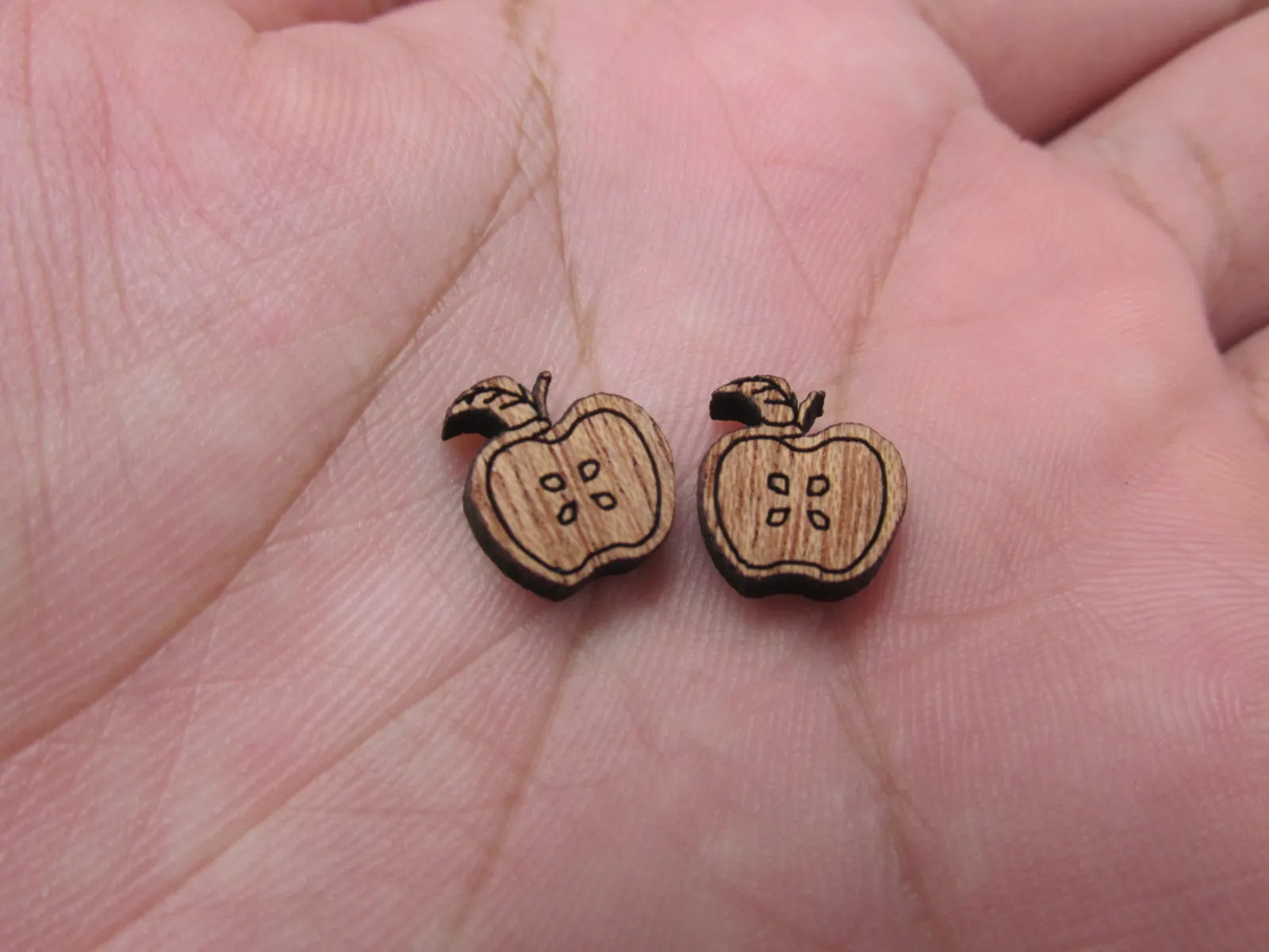 5 Pair Back to School Unfinished Blank Wood Cabochon Apple Wooden Cutout Shapes For DIY Stud Earrings Supplies Teacher Gifts